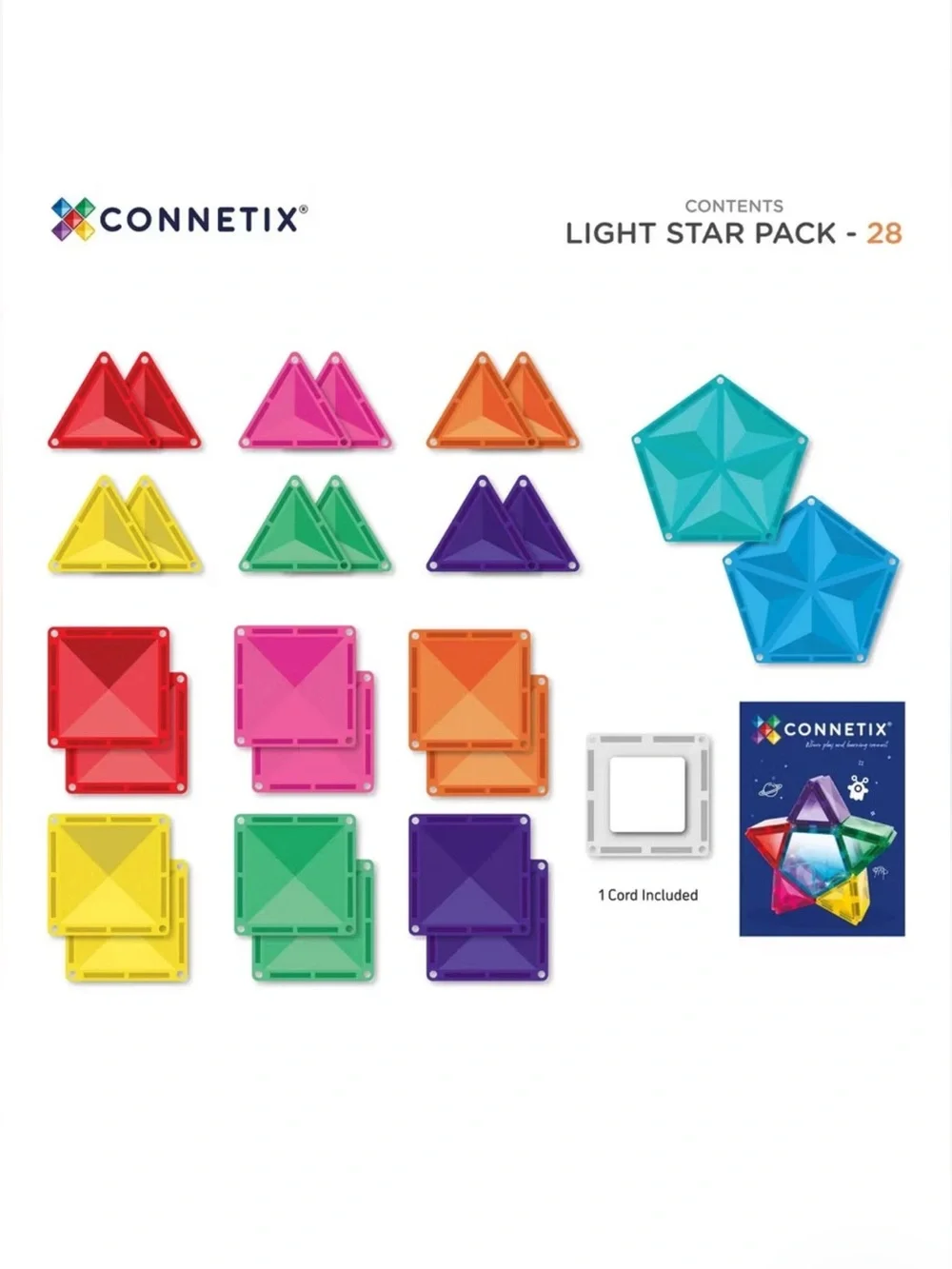 CONNETIX Magnetic Light-Up Tiles STAR PACK Building Set 28 Pieces *NEW*